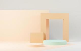 Plataforma de podio de visualización abstracta de renderizado 3d para presentación de productos y publicidad. fondo de escena mínimo con diseño limpio. pedestal vacante para maqueta. escenario vacío con color pastel para cosmética. foto