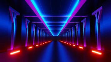 3d render of flash neon and light glowing on dark scene. Speed light moving lines. photo