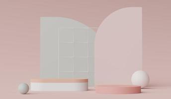 3d render of Abstract minimal  display podium for showing products, cosmetic presentation and mock up. Showcase scene with pastel earth tone background. Illuminated simple geometric shapes. photo