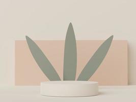 3d rendering of pastel minimal scene of white blank podium with earth tones theme. Muted saturated color. Simple geometric shapes design. photo