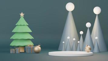 3d Display Podium for product and cosmetic presentation with Merry Christmas and Happy new year concept. Modern geometric. Platform for mock up and showing brand. Minimal clean design. photo
