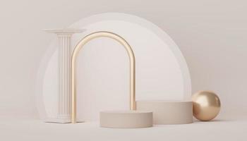 Abstract display podium with minimal geometric shapes design. 3d  rendering scene for mock up and product presentation. Pedestal platform for cosmetic advertise. photo