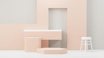 3d render abstract display podium platform for  product presentation and advertising. Minimal scene backdrop with clean design. Vacant pedestal for mock up. Empty stage with pastel color for cosmetic. photo