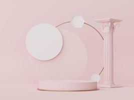 3d render of Abstract minimal  display podium with Greek Ancient baroque pillar background. Pedestal design for mock up and product presentation. Clean pastel color scene. photo