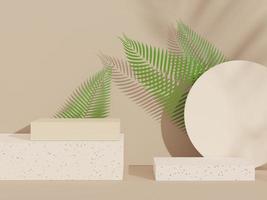 3d abstract background Terrazzo podium for product presentation and brand advertising with shadow of leave. Empty scene for mock up. photo