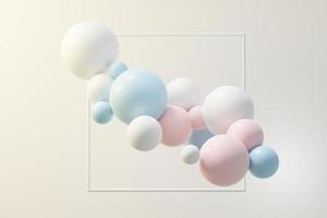 Render 3d de bola pastel, burbujas de jabón, manchas que flotan en el aire aisladas sobre fondo pastel. escena abstracta. foto