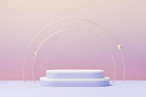 3d render of Beauty podium with Very Peri color of the year 2022 design for product presentation and advertising. Minimal pastel sky and Dreamy land scene. Romance concept. photo