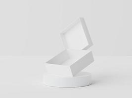 Formas geométricas de renderizado 3d. pantalla de podio en blanco en color mármol blanco. pedestal minimalista o escena de exhibición para el producto actual y maqueta. foto