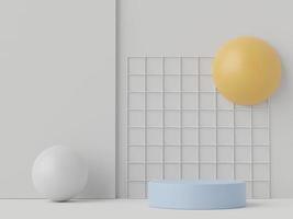 3d rendering of pastel minimal scene of white blank podium with earth tones theme. Muted saturated color. Simple geometric shapes design. photo