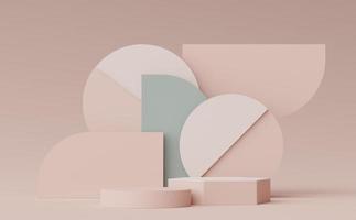 3d render of Abstract minimal  display podium for showing products, cosmetic presentation and mock up. Showcase scene with pastel earth tone background. Illuminated simple geometric shapes. photo