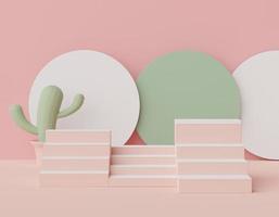 3d render of Abstract minimal  display podium for showing products, cosmetic presentation and mock up with Cactus trees. Showcase scene with pastel earth tone and tropical environment background. photo
