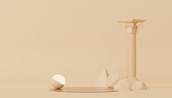 3d render of Abstract minimal  display podium with Greek Ancient baroque pillar background. Pedestal design for mock up and product presentation. Clean pastel color scene. photo