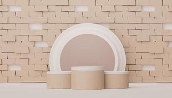 Podium for product placement with Retro modern and contemporary design. 3d rendering minimal scene for mock up and showing brand. Pedestal platform for cosmetic advertise. Various of arch simple. photo