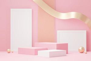 3d render abstract display podium platform for  product presentation and advertising. Minimal scene backdrop with clean design. Vacant pedestal for mock up. Empty stage with pastel color for cosmetic. photo