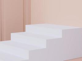 3d rendering of pastel minimal scene of white blank podium with earth tones theme. Muted saturated color. Simple geometric shapes design. photo