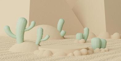 3d render of Abstract minimal  display podium for showing products, cosmetic presentation and mock up with Cactus trees. Showcase scene with pastel earth tone and tropical environment background. photo