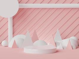 3d rendering of minimal scene of white blank podium with coral reef pink color theme. Display stand for product presentation mock up and cosmetic advertising. photo