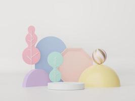 3d render of minimal display podium design for mock up and product presentation. Pedestal stage with pastel color scene. Trendy design for mock up and web banner. photo