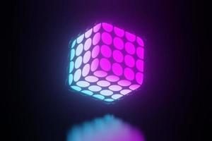 3d render of RGB neon light on darkness background. Abstract Laser lines show at night. Ultraviolet spectrum beam scene photo
