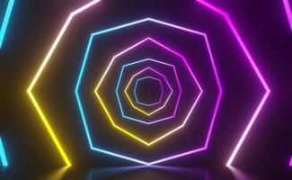 3d render of RGB neon light on darkness background. Abstract Laser lines show at night. Ultraviolet spectrum beam scene photo