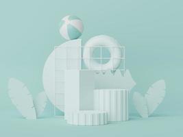 3d render of minimal display podium with summer season background concept. Minimalist pedestal for web banner and mock up. photo