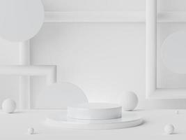 3d rendering geometric forms. Blank podium display in white marble color. Minimalist pedestal or showcase scene for present product and mock up. photo