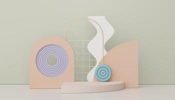 3d render of minimal display podium design for mock up and product presentation. Pedestal stage with pastel color scene. Trendy design for mock up and web banner. photo