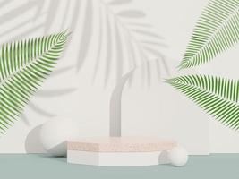 3d render of abstract pedestal podium display with terrazzo and shadow of leaves. Scene for present product promotion and beauty cosmetics. photo