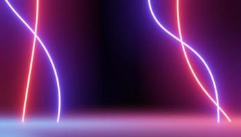 3d render of RGB neon light on darkness background. Abstract Laser lines show at night. Ultraviolet spectrum beam scene photo