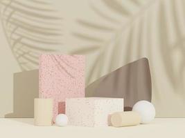 3d abstract background Terrazzo podium for product presentation and brand advertising with shadow of leave. Empty scene for mock up. photo