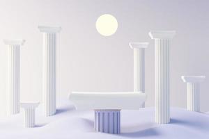 3d render of Beauty podium with Very Peri color of the year 2022 design for product presentation and advertising. Minimal pastel sky and Dreamy land scene. Romance concept. photo