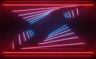 3d render of RGB neon light on darkness background. Abstract Laser lines show at night. Ultraviolet spectrum beam scene photo