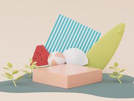 3d render of minimal display podium with summer season background concept. Minimalist pedestal for web banner and mock up. photo