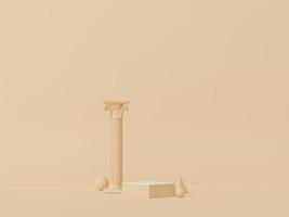 3d render of Abstract minimal  display podium with Greek Ancient baroque pillar background. Pedestal design for mock up and product presentation. Clean pastel color scene. photo