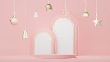 3d Display Podium for product and cosmetic presentation with Merry Christmas and Happy new year concept. Modern geometric. Platform for mock up and showing brand. Minimal clean design. photo