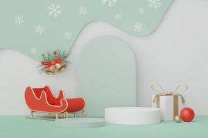 3d Display Podium for product and cosmetic presentation with Merry Christmas and Happy new year concept. Modern geometric. Platform for mock up and showing brand. Minimal clean design. photo