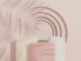 3d abstract white platform showcase for product and cosmetic presentation with terrazzo idea concept. Minimal Podium for mock up and advertising. Render geometric design scene for web banner. photo