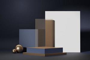 3d abstract platform showcase for product and cosmetic presentation. Golden Podium for mock up and advertising. Render geometric design scene for web banner. Empty pedestal with pastel background. photo