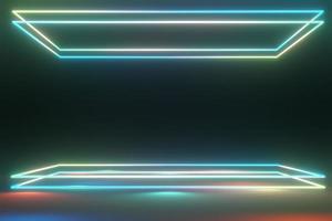 3d render of RGB neon light on darkness background. Abstract Laser lines show at night. Ultraviolet spectrum beam scene photo