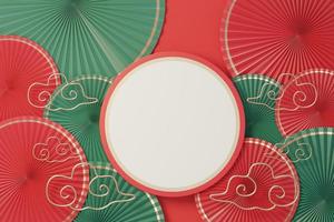 3d render top view of white blank cylinder frame for mock up and display products with Chinese traditional background. photo