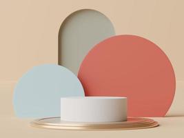 3d rendering of pastel minimal scene of white blank podium with earth tones theme. Muted saturated color. Simple geometric shapes design. photo