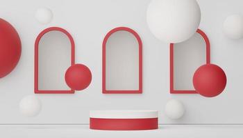 Podium for product placement with Retro modern and contemporary design. 3d rendering minimal scene for mock up and showing brand. Pedestal platform for cosmetic advertise. Various of arch simple. photo