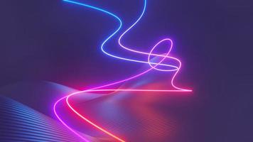 3d render of flash neon and light glowing on dark scene. Speed light moving lines. photo