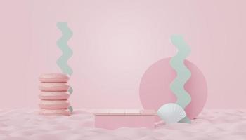 3d render of minimal display podium with summer season background concept. Minimalist pedestal for web banner and mock up. photo