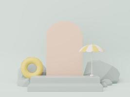 3d render of minimal display podium with summer season background concept. Minimalist pedestal for web banner and mock up. photo