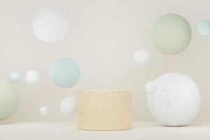 3d render of abstract pedestal podium display with terrazzo chips floor design. Scene for present product promotion and beauty cosmetics. photo