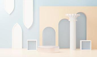 3d render abstract display podium platform for  product presentation and advertising. Minimal scene backdrop with clean design. Vacant pedestal for mock up. Empty stage with pastel color for cosmetic. photo