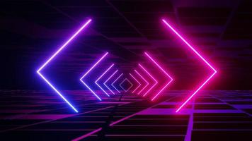3d render of flash neon and light glowing on dark scene. Speed light moving lines. photo