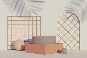 3d rendering of minimal scene of white blank podium with earth tones color theme. Display stand for product presentation mock up and cosmetic advertising. photo