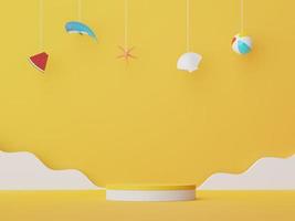 3d render of Abstract minimal  display podium for showing products or cosmetic presentation with summer beach scene. Summer time. photo